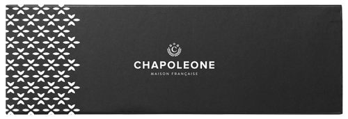 Black custom folding box with Chapoleone Branding